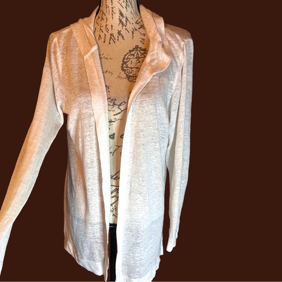 Tahari 100% Linen White Open Front Lightweight Cardigan with Hood M - Picture 4 of 5
